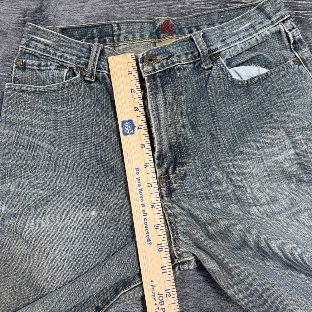 Red Snap Mens Straight Leg Jeans Blue‎ 100 Cotton Faded Distressed Size 36x28 - Picture 6 of 11